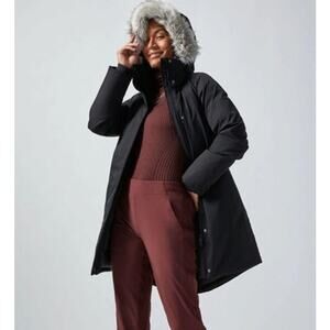 Athleta Rainout Outbound Faux Fur Hood Parka Coat Jacket Black XXS